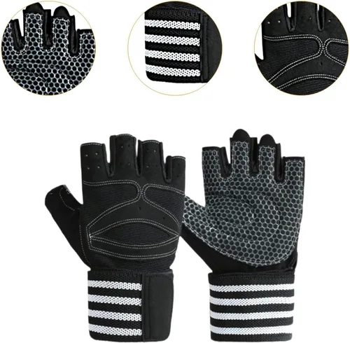 Vista 2 de Yiju 2X Workout Gloves Accessory Lightweight Polyester Black Weight Lifting Gloves for Indoor Outdoor Pull Ups Fitness Women Men