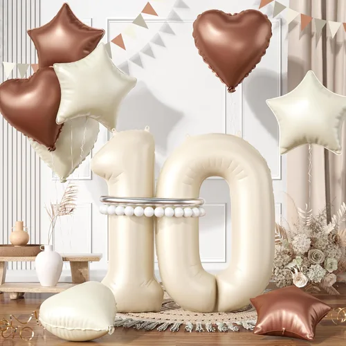 Vista 80 de Globos dorados de color champán con el número 11, globos de oro claro, globo de aluminio dorado con forma de corazón con estrella y globo largo