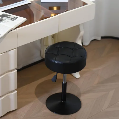 Vista 5 de Taburete de tocador ajustable con espuma de alta densidad que no se hunde y base de metal Silla giratoria de maquillaje, taburete de maquillaje