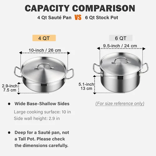 Vista 2 de Cooks Standard - Sartén profunda con tapa para saltear, de 4 cuartos de galón, profesional de acero inoxidable, sartén multiusos del chef