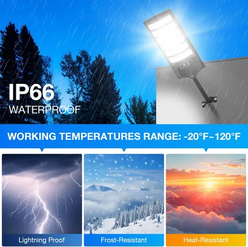 Vista 4 de Farolas solares impermeables para exteriores, luz de inundación gran angular de 320°, luz LED de estacionamiento solar con sensor de movimiento