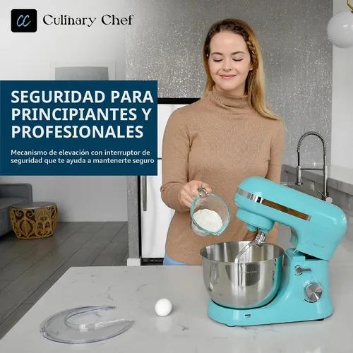 Vista 8 de CULINARY CHEF - Batidora de pie de 4.5L con cuenco de acero inoxidable, batidora eléctrica de cocina con cabezal abatible, gancho para masa, batidor