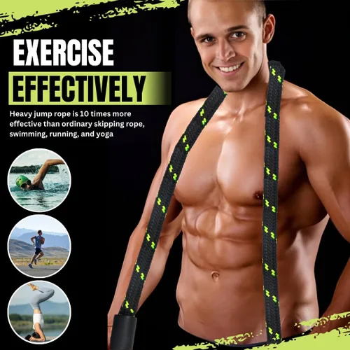 Vista 6 de Cuerda de saltar pesada para fitness de 3 libras, cuerda de saltar con peso con 360 asas giratorias, entrenamiento de cuerpo completo para hombres