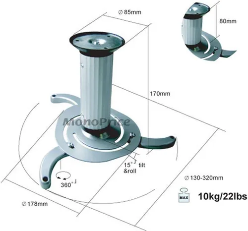 Vista 2 de Monoprice 103874 Soporte de techo para proyector, negro