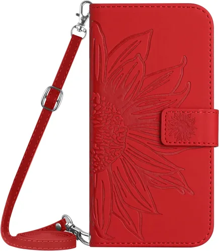 Vista 13 de XYX Wallet Case Compatible with Xiaomi Redmi Note 10s, Emboss Half Flower Floral PU Leather Flip Protective Case with Adjustable Shoulder Strap for