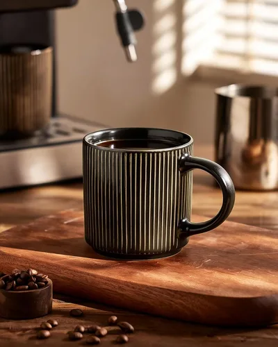 Vista 4 de famiware Juego de 4 tazas de café de 12 onzas, tazas de cerámica con asa Negro (Star-Black)