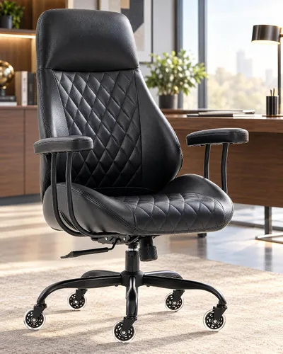 Vista 11 de E-Motie Silla de oficina de cuero, silla de escritorio moderna de mediados Marrón