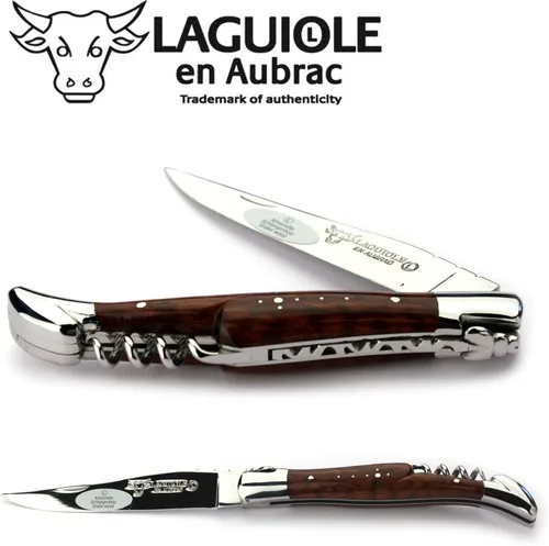 Vista 2 de Laguiole en Aubrac L0312AMIF - Cuchillo hecho a mano (4.7 in, mango de madera de serpiente, hoja y refuerzos, acero inoxidable, brillante)
