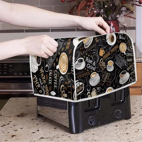 Vista 3 de Cubierta de tostadora de 2 rebanadas para cocina, tamaño universal, para microondas, a prueba de polvo, para mujer Tema Café