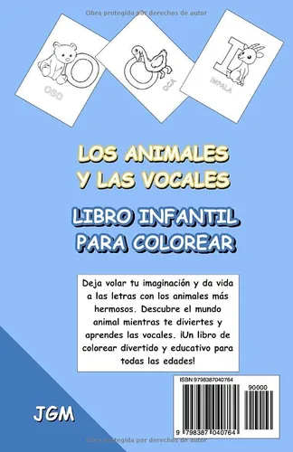Vista 2 de Los animales y las vocales Libro infantil para colorear (Spanish Edition)
