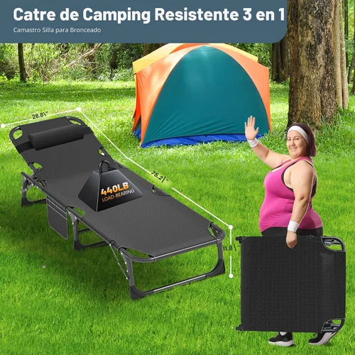 Vista 6 de ABORON Cuna de camping plegable de 5 posiciones y tumbona con alfombrilla Cuna negra/almohadilla azul