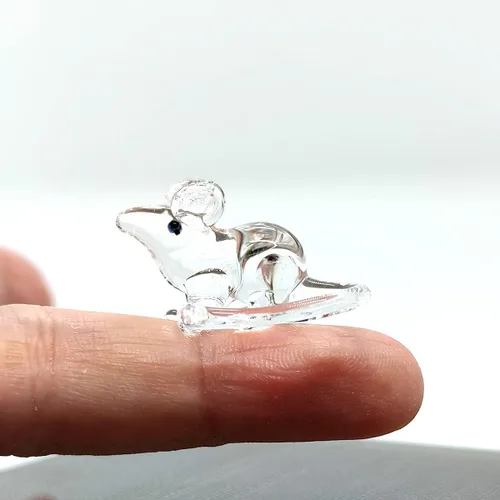 Vista 10 de Micro figuras diminutas de ratón de vidrio soplado a mano, animales, regalo coleccionable para decoración del hogar (beige)