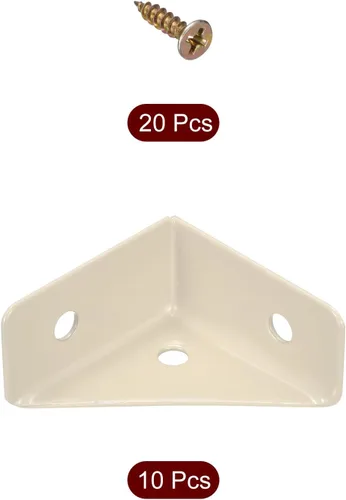 Vista 3 de uxcell 10 soportes de esquina angulares de 1.496 pulgadas x 1.496 pulgadas, soportes de acero laminado en frío con tornillos para borde de Beige