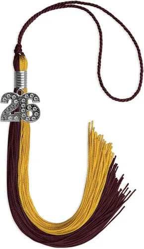 Vista 118 de Endea Graduation Borla de doble color con dije de plata brillante (negro/oro antiguo, 2025)