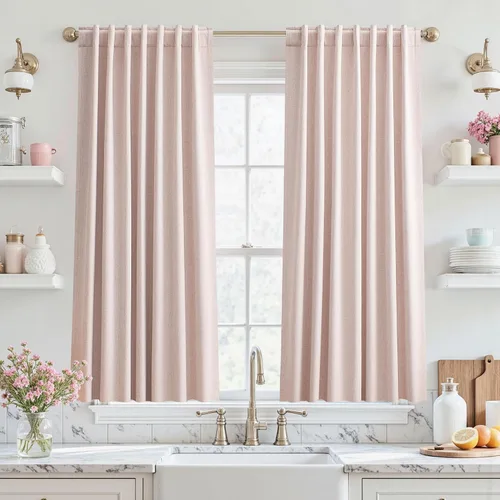 Vista 76 de UHITECH Cortinas cortas de lino de 24 pulgadas de largo para ventanas pequeñas de granja, cortinas opacas modernas para sala de estar, pestañas