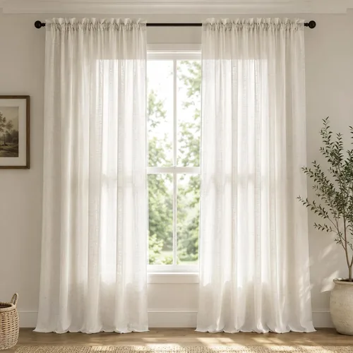 Vista 34 de Mrs.Naturall - Cortinas transparentes con bolsillo para barra de 36x63 pulgadas de lino mezclado negro