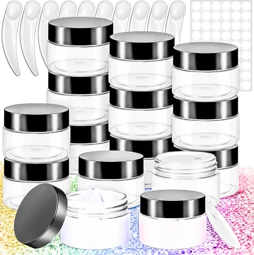 Vista 8 de Paquete de 50 de 10 g pequeños contenedores de cosméticos de plástico con tapas, frascos de maquillaje de 10 gramos de color ámbar con espátulas