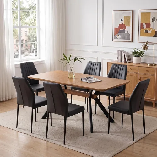 Vista 11 de HIPIHOM Mesa de comedor extensible de roble de 55-71" para cocina Mesa de roble