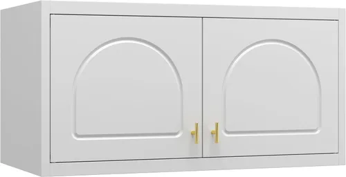 Vista 11 de Gabinete de Pared de Metal de 81 cm con 2 Puertas, Gabinetes Colgantes Negros con Manija, Gabinetes de Vestir de Metal, Armario Vestidor Clóset