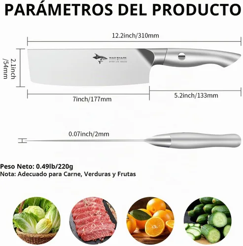 Vista 5 de MAD SHARK Cuchillo Nakiri de 7 pulgadas, cuchillo alemán ultra afilado de acero inoxidable para verduras, mango ergonómico, cuchillo de cocina