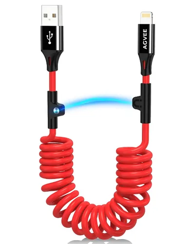 Vista 11 de AGVEE Cable de carga corto USB-C a Lightning en espiral de 1.5 pies [certificado MFI] Cable de carga rápida PD de 30 W en el automóvil para iPhone