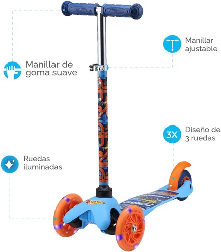 Vista 2 de Patinete para niños, auto equilibrio de 3 ruedas, ruedas LED iluminadas Hot Wheels