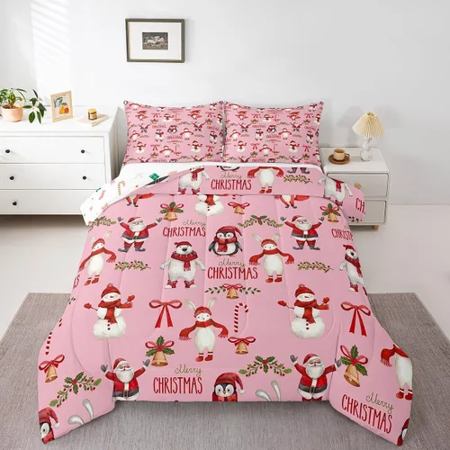 Vista 21 de Erosebridal Juego de edredón de Feliz Navidad, tamaño individual, divertido edredón de Papá Noel para niños y niñas, edredón de plumón de pingüino