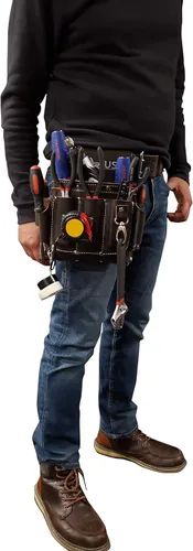Vista 8 de Bolsa de herramientas de cuero de grano completo de LAUTUS Para electricista/contratista, bolsa eléctrica 10 bolsillos 100% cuero marrón oscuro