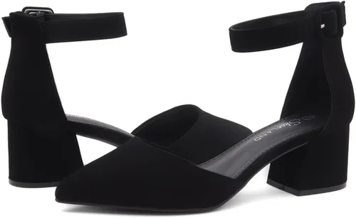 Vista 6 de Shoe Land SL-Kyana - Tacones de punta cerrada para mujer, tacones gruesos de bloque bajo, tacones puntiagudos negros y rojos para mujer, con correa