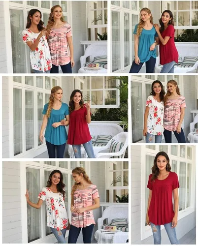 Vista 4 de Cathy Camiseta de manga corta para mujer, holgada y cómoda, para esconder el vientre, para usar con leggings