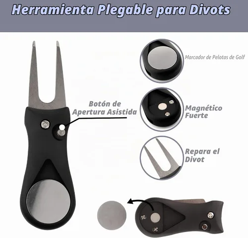 Vista 4 de Kit de accesorios de golf - Toalla de golf de microfibra con patrón de gofre y clip, cepillo limpiador de ranuras para palos con clip, herramienta