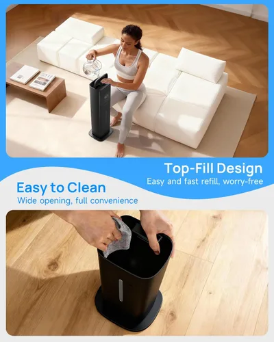 Vista 7 de Humidificadores para dormitorio, humidificador de habitación grande, color negro Warm & Cool Mist, 2.1Gal/8L, 500 sq ft Coverage, Run 48H, Auto