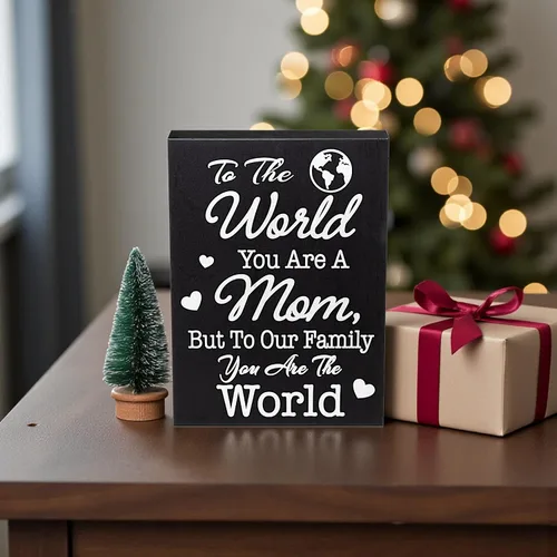 Vista 2 de JennyGems Regalos para mamá y letrero sentimental para el Día de la Madre "To Our Family You Are The World" Mom Cite Saying Regalos para mamá