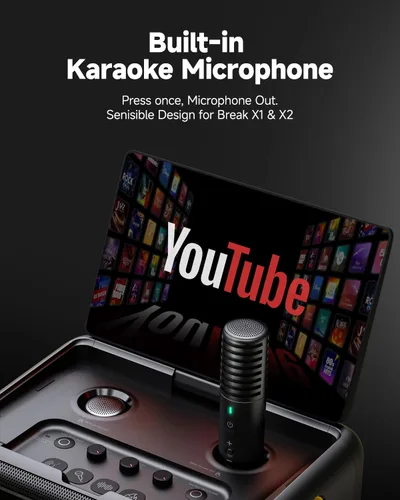 Vista 4 de Ikarao Micrófono inalámbrico Bluetooth para máquina de karaoke Break X1 y X2, micrófono de reemplazo/accesorio con 8 efectos de sonido, batería