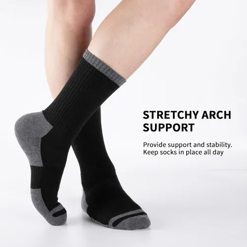Vista 3 de COOPLUS Calcetines deportivos para hombre que absorben la humedad, calcetines de trabajo duraderos a media pantorrilla para correr deportes (6 pares)