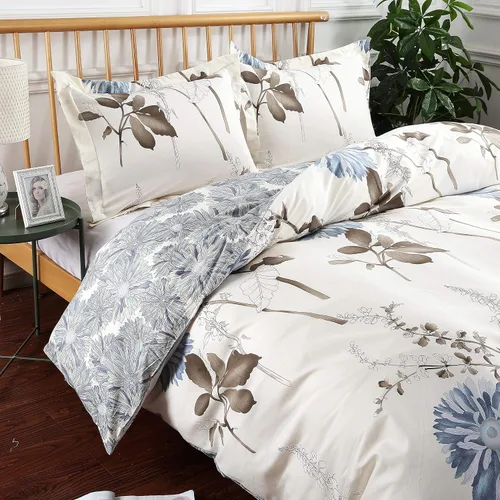 Vista 7 de Swanson Beddings Daisy Silhouette - Juego de ropa de cama reversible con estampado floral de 3 piezas, 100% algodón: funda de edredón y dos fundas