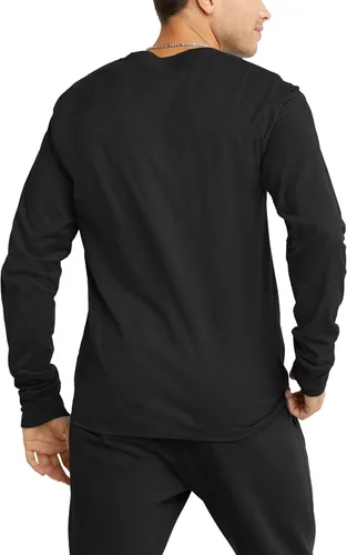 Vista 2 de Champion Men's Classic Long Sleeve T-Shirt, Standard Fit, Script & C Logo, Available in Regular and Big & Tall Negro