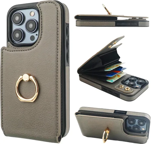 Vista 9 de Folosu Funda compatible con iPhone 15 Pro con soporte para tarjetas, rotación de 360°, soporte de anillo de dedo con función atril, bloqueo RFID