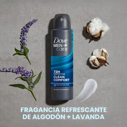 Vista 4 de Dove Men+Care Desodorante antitranspirante Dry Spray Clean Comfort para hombres, protección contra el sudor y el olor de 72 horas con tecnología