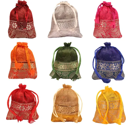Vista 43 de Touchstone Preciosas bolsas de regalo reutilizables, respetuosas con el medio ambiente, brocado de cachemira con cordón grande para cumpleaños