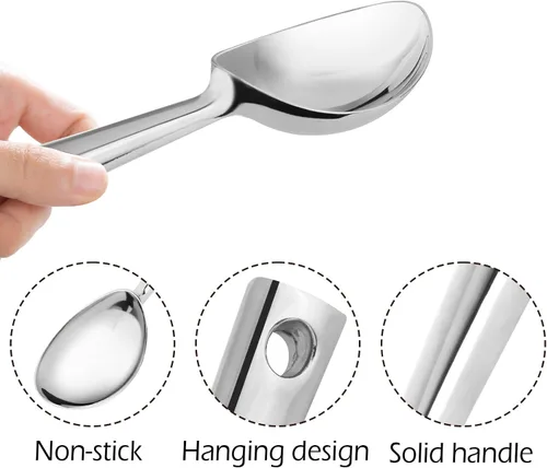 Vista 2 de Leden Cuchara de helado de metal resistente, cuchara de aluminio antiadherente para helado duro, apta para lavavajillas, multiusos