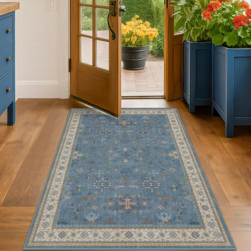 Vista 164 de Hazo Haus – Alfombra pequeña para entrada, cocina o baño, antideslizante con base de goma, resistente a las manchas y a la decoloración, diseño