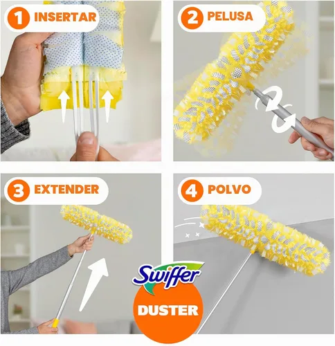 Vista 7 de Swiffer Kit de plumero con mango súper extensible de 6 pies, kit de inicio resistente con 8 repuestos, aroma a limón