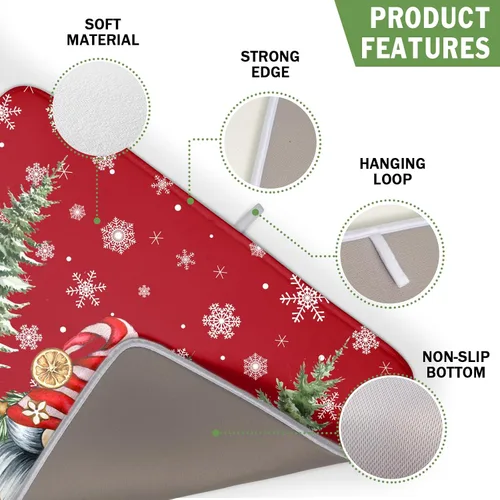 Vista 3 de Kawani Tapete de secado de platos de gnomo de Navidad para encimera de cocina, gnomos de Navidad, copos de nieve, almohadilla de secado de platos