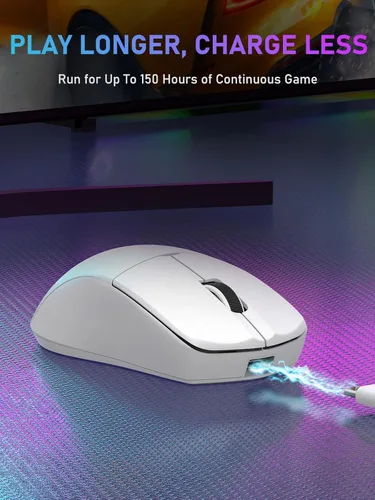 Vista 4 de E-YOOSO Ratón inalámbrico ligero para juegos, mouse inalámbrico de tres modos para deportes electrónicos con 5 botones programables, 4000 DPI
