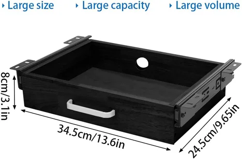 Vista 2 de Cajón extraíble deslizante montado debajo del escritorio de madera mejorado, con rodamientos de bolas, organizador de almacenamiento para cajones