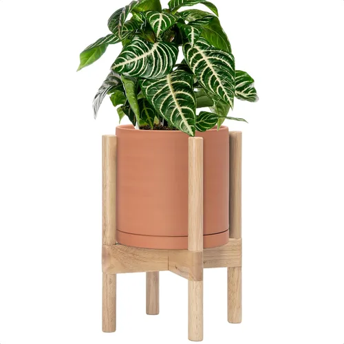Vista 38 de D'vine Dev Maceta de cerámica con soporte de ébano – Maceta redonda moderna de 8 pulgadas con soporte para maceta de madera, color negro, 55-B-M-2