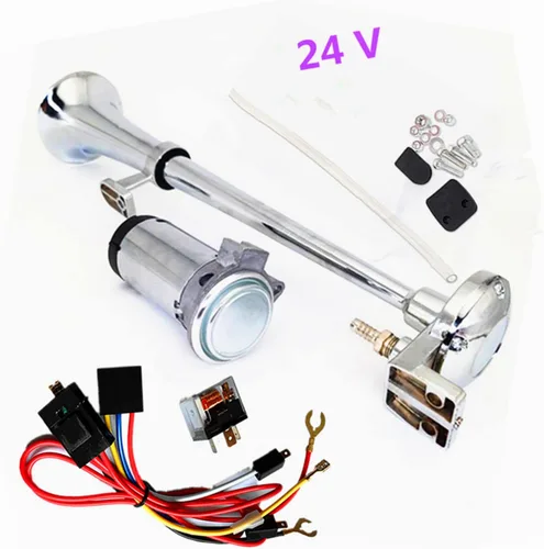 Vista 10 de Bocina de aire para coche, 160db, 24 V, cromado, negro, zinc, doble tubo, trompeta, bocina eléctrica, bocina de alarma, bocina de alarma