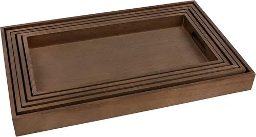 Vista 3 de Bandeja para servir de madera oscura con asas, bandeja de desayuno anidada, bandejas de baño y buffet para servir y organizar