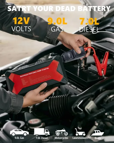 Vista 2 de Arrancador de Batería de Coche, Arrancador de Batería Portátil de 4000A (para Motor de Gasolina de 9.0L o Diésel de 7.0L), Caja de Arranque, Paquete